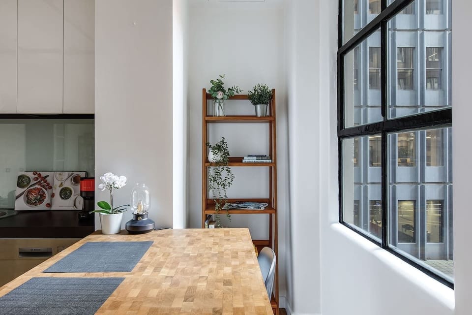 Enjoy a meal at home or use this space for setting up a laptop, if you’re here on business.
