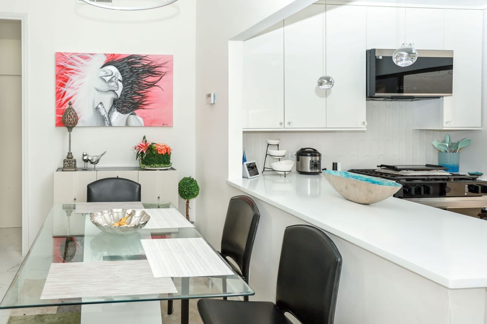 Dining room kitchen arrangement.