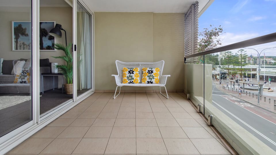 Spacious balcony with beach view