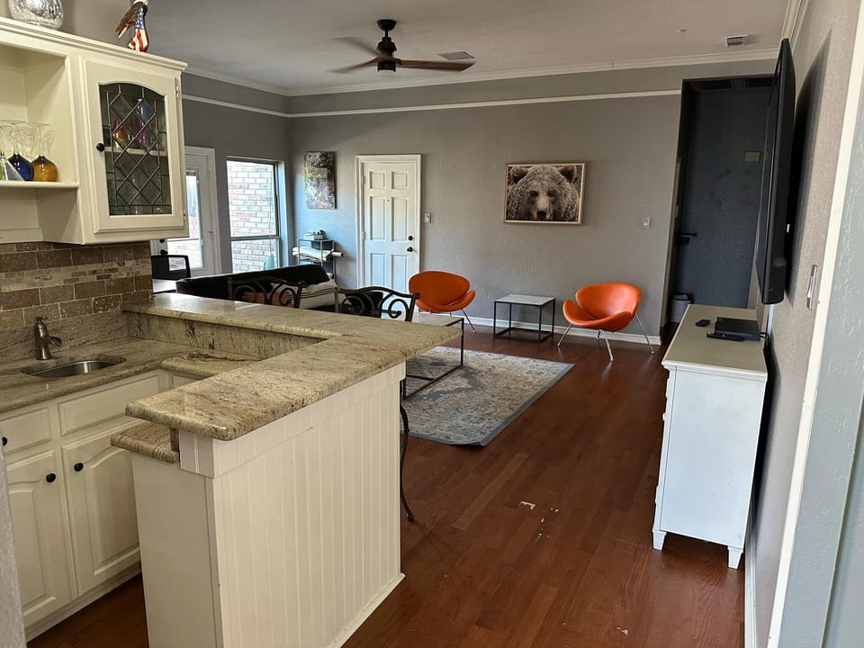 coffee bar and living room