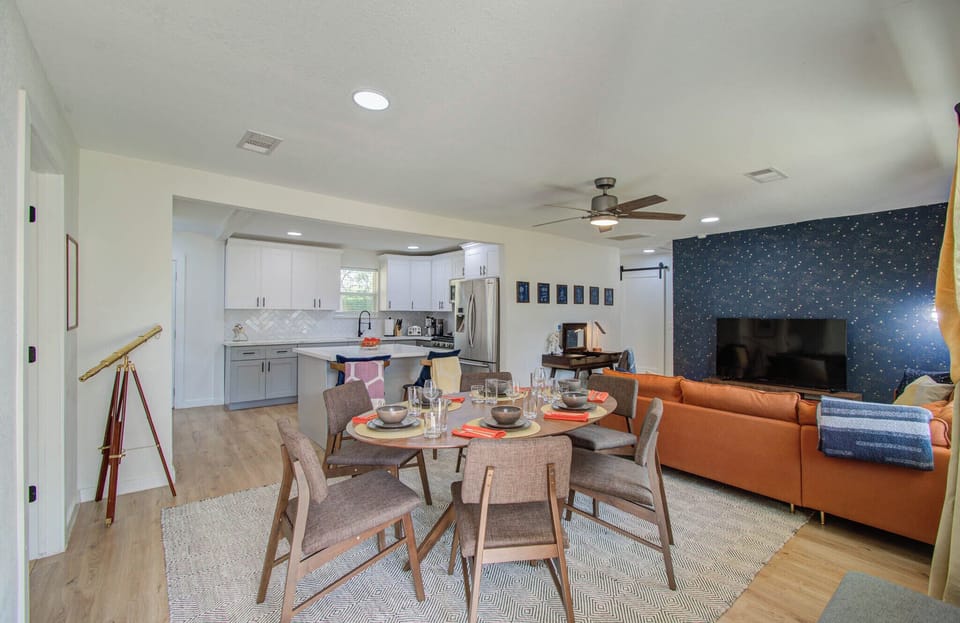 Dining area with plush couches