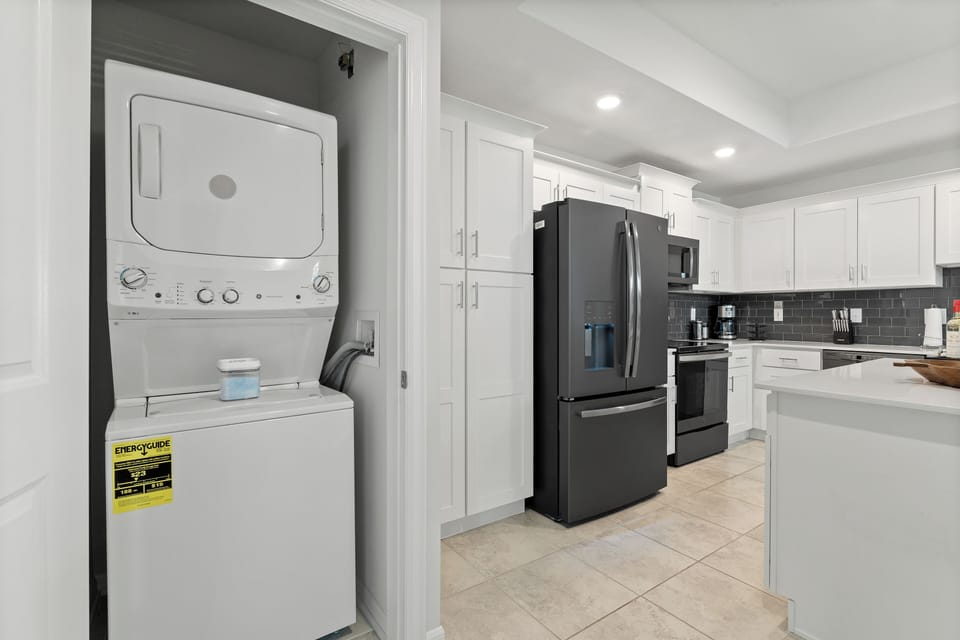 Convenient in-unit laundry for easy cleaning during your family vacation