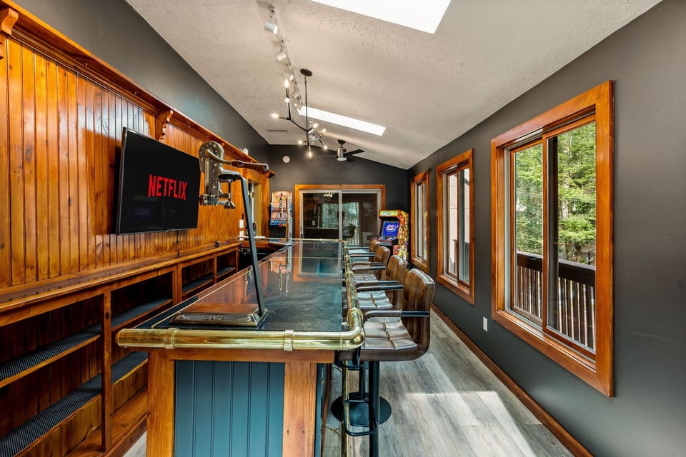 Enjoying quality family time at the bar, where you can play games and watched TV together
