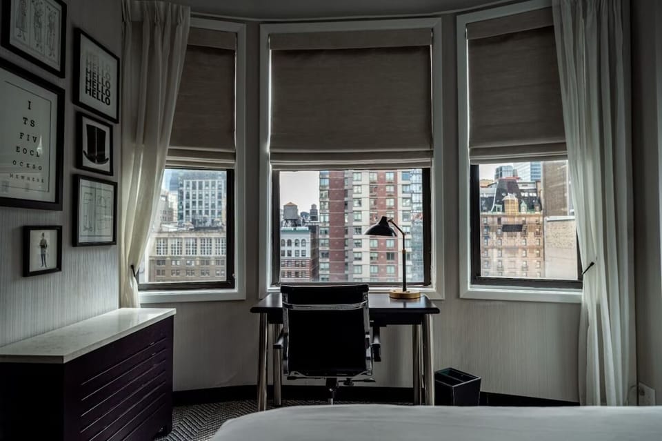 Settle in by bay windows and work with skyline views.