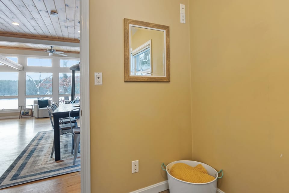 Upper level twin bunk beds bedroom