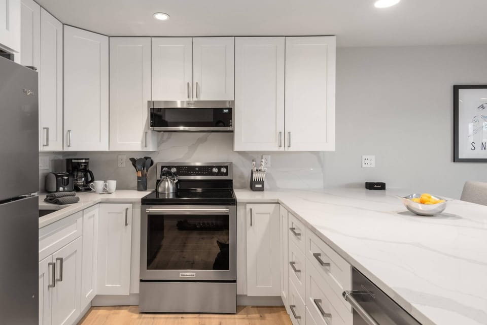 The beautiful new kitchen is available for creating delicious meals during your stay.