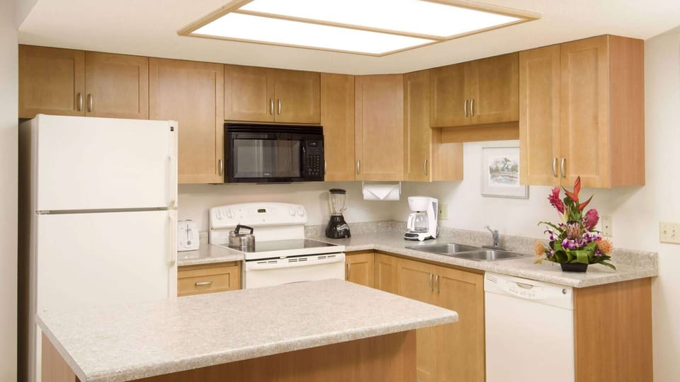 Fridge, oven, dishwasher, coffee/tea maker