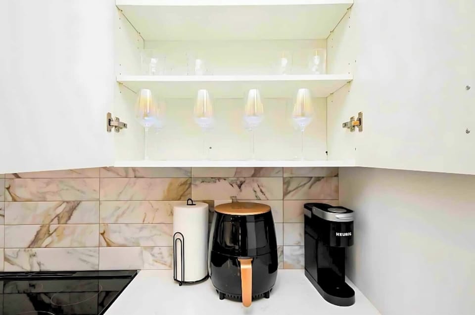 Start your day right with this modern, convenient coffee station.