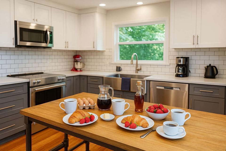 Prep a full breakfast or serve up snacks. Simple layout that should fit all your needs.