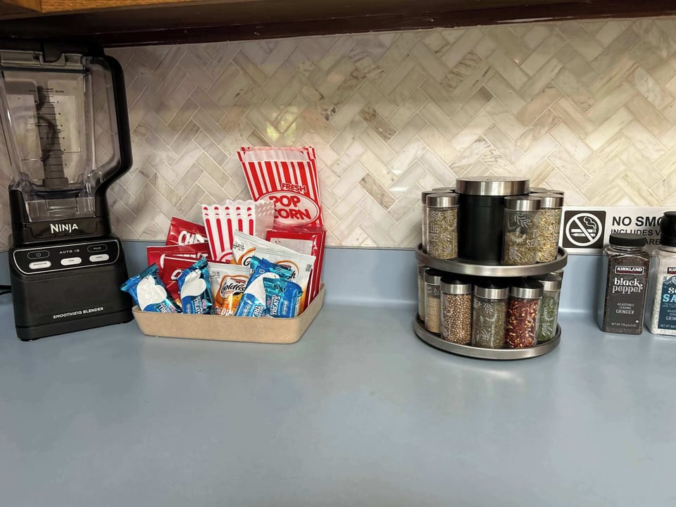 Complimentary spices and seasonings for your culinary creation and snacks for movie night.