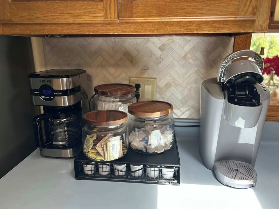 The coffee station supplies all your coffee needs.