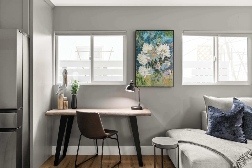 A desk and chair should you need to stay connected 