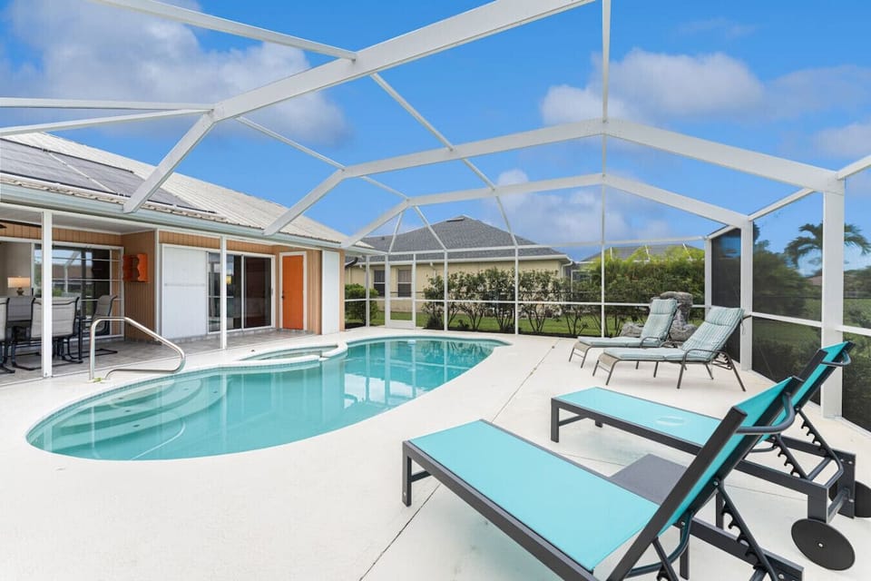 Pool Area has Sun Loungers for the Deck and Floating Ones for the Pool