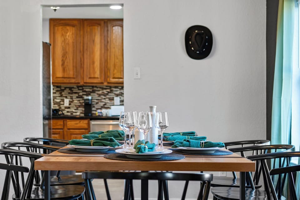 The dining area is steps away form the kitchen