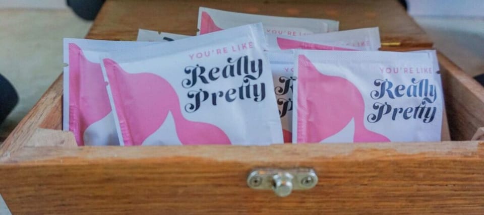 Complimentary feminine hygiene products.