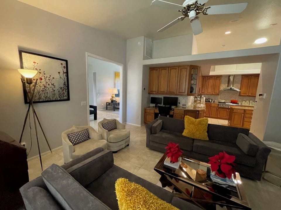 Den (next to kitchen) with second built-in desk and monitors and power to WFH.