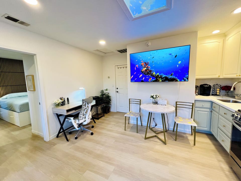 65" QLED Smart TV, Desk, Dining and kitchen