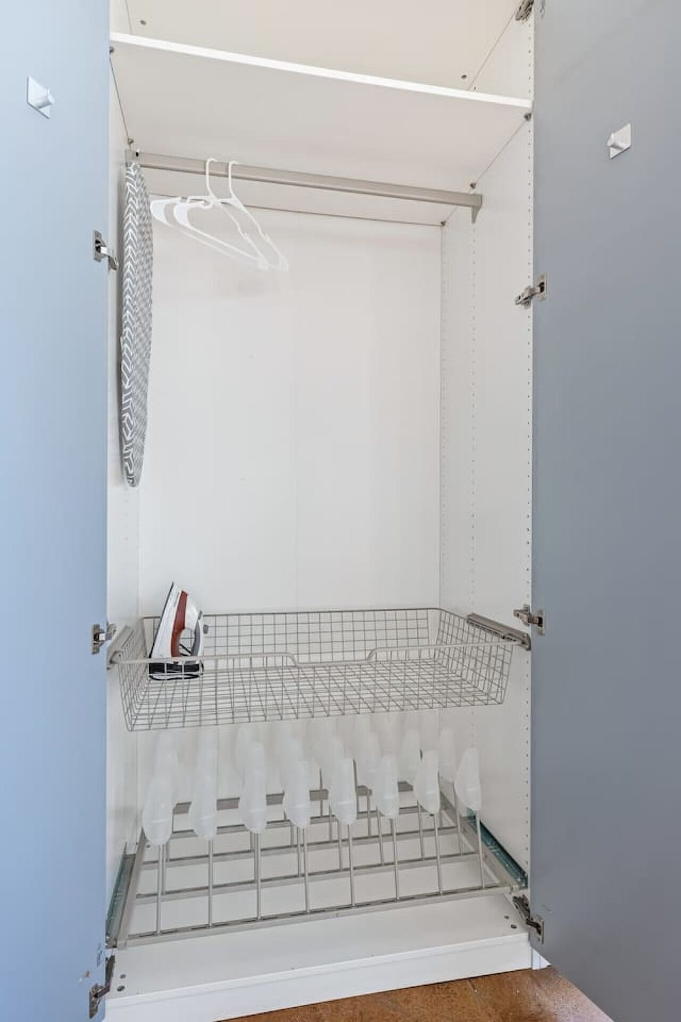 Organized closet with hangers and storage space for all your belongings. Stay clutter-free during your stay.