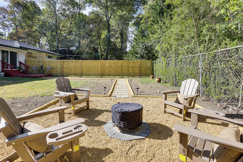 Private Yard | Fire Pit | Single-Story Duplex Home