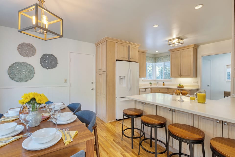 Barstool seating in the kitchen.