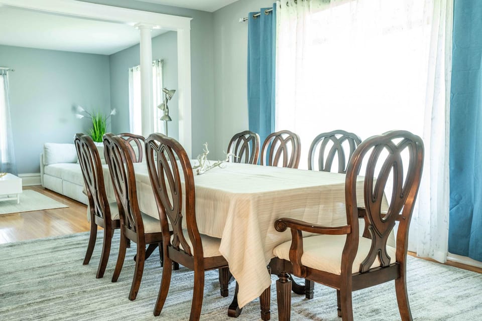 Gather for elegant meals together at the dining table, with space for 8