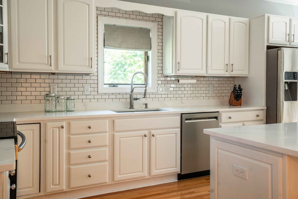 The open, airy kitchen offers ample space & all the comforts of home