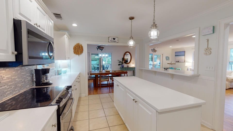 There is plenty of counter space for meal prep. 