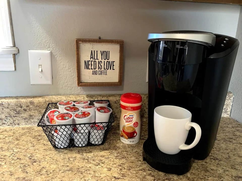 Get your morning caffeine fix with your personal Keurig coffee maker and selection of K-cups.