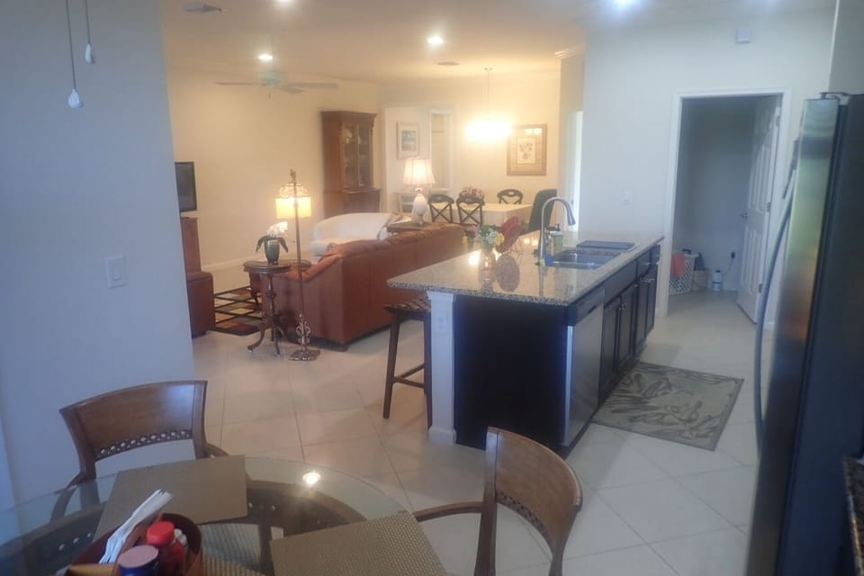 eat in kitchen nook, view out to living room