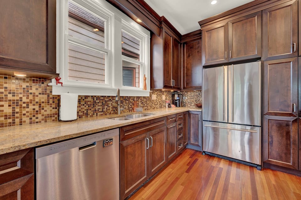 Indoors, Hardwood, Floor, Stained Wood, Refrigerator