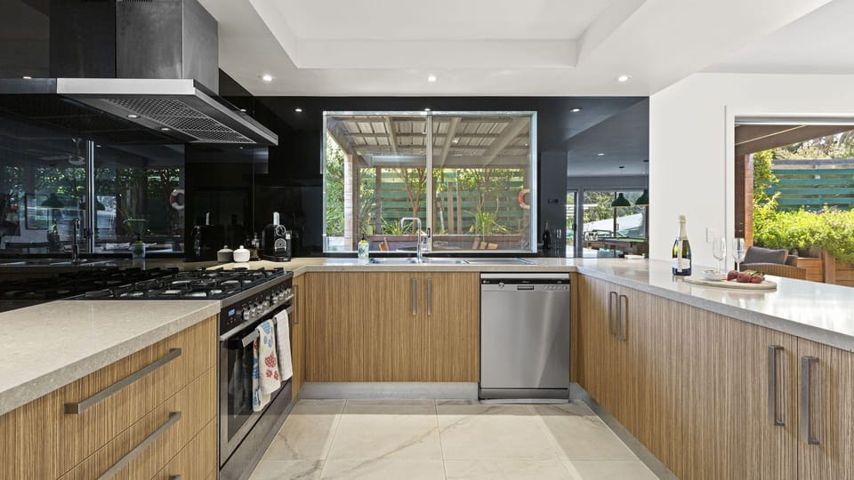 Kitchen with stainless steel appliances