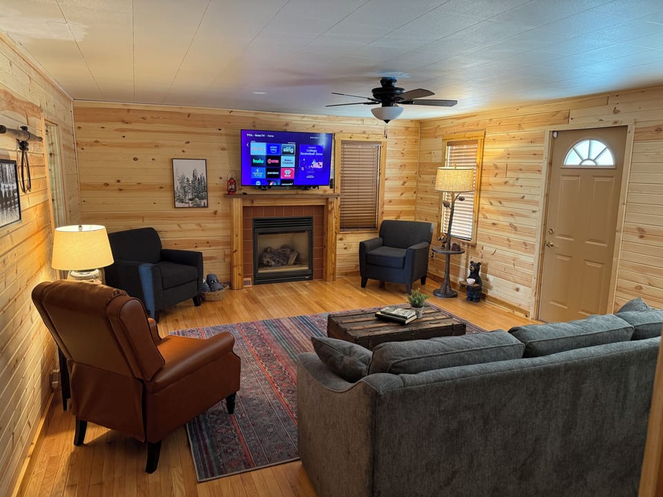 living room with propane fireplace