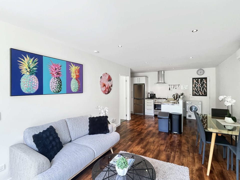Open-plan living and dining with modern furnishings