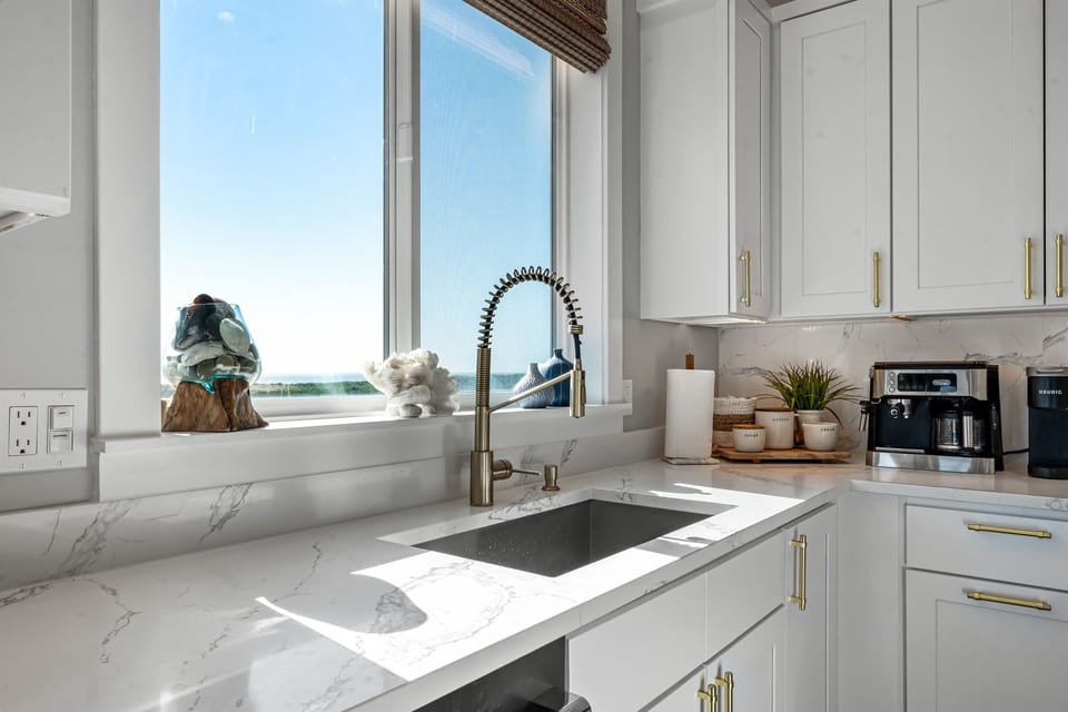 Kitchen sink with water views