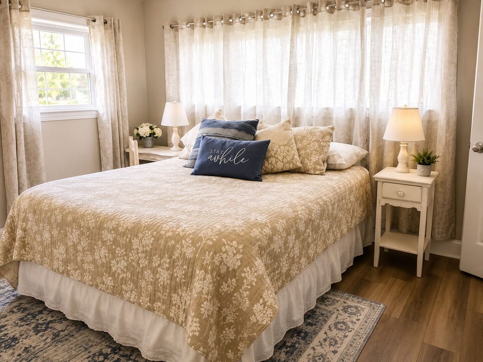Stretch out and enjoy a restful night's sleep in the spacious queen bed.