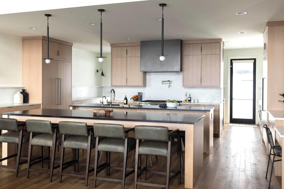Kitchen with bar seating for 10