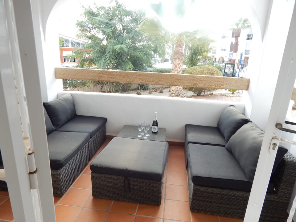 Balcony overlooking communal gardens