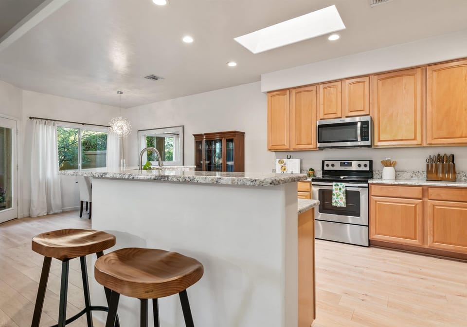Not feeling fancy...pull up a seat to the breakfast bar for casual dinning