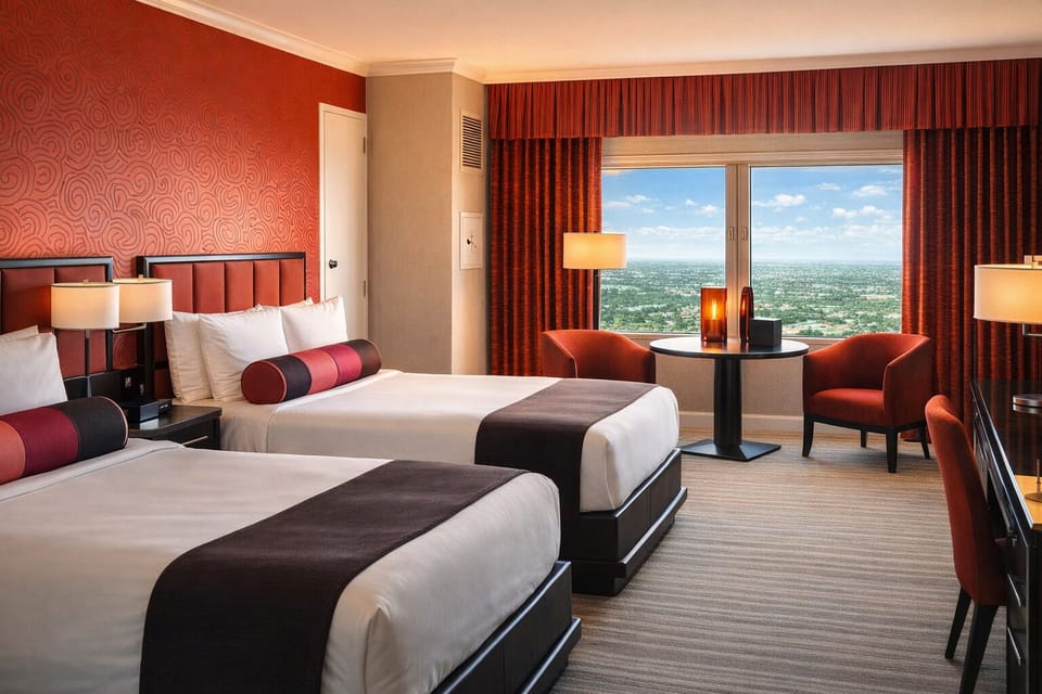 Wake up to skyline views from crisp, plush beds.
