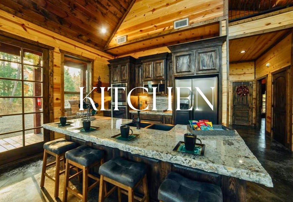 The kitchen blends woodsy warmth with modern amenities, offering everything you need to whip up a meal and enjoy family time.