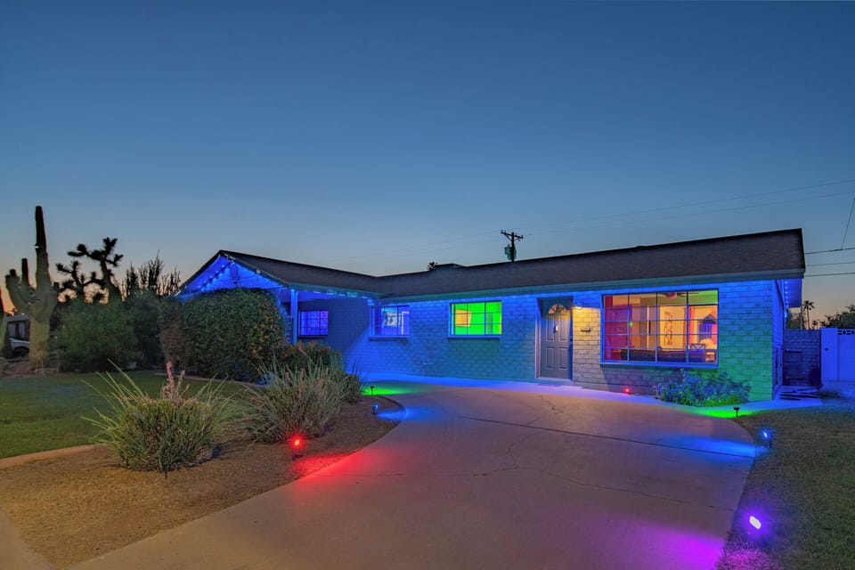Front yard of your ultimate getaway with a large private backyard