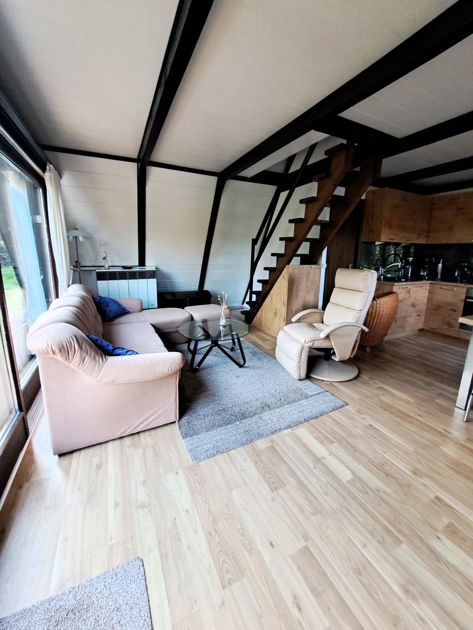 living room with TV armchair