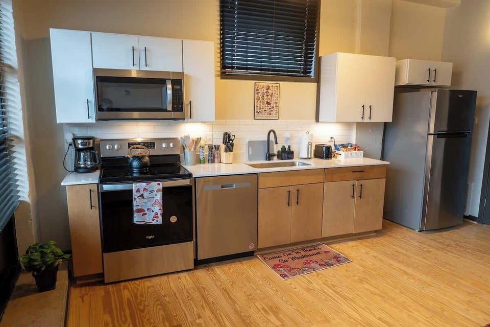 Modern kitchen with stainless steel appliances