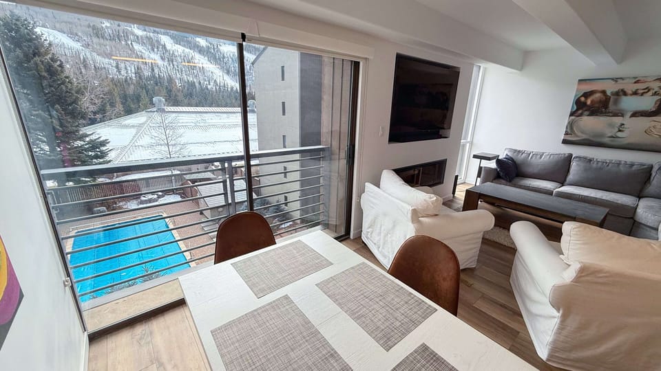 Dining table with view to Vail Mountain