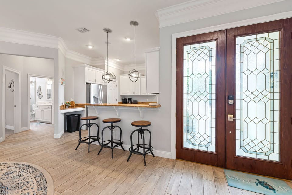 Front door view of breakfast bar