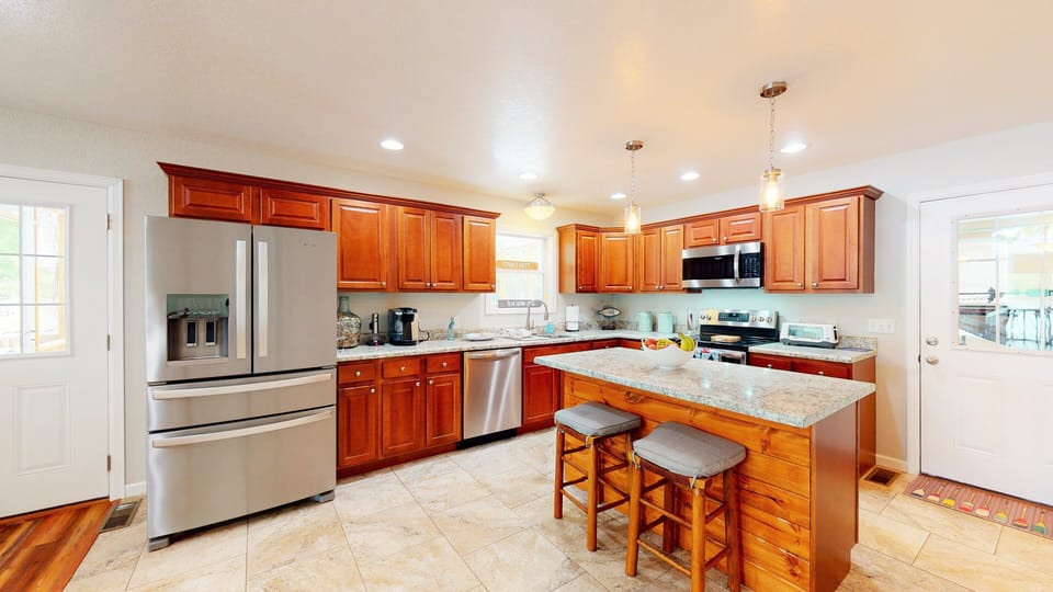 Fully stocked kitchen with island