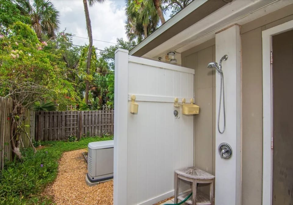 Outdoor shower and grill area