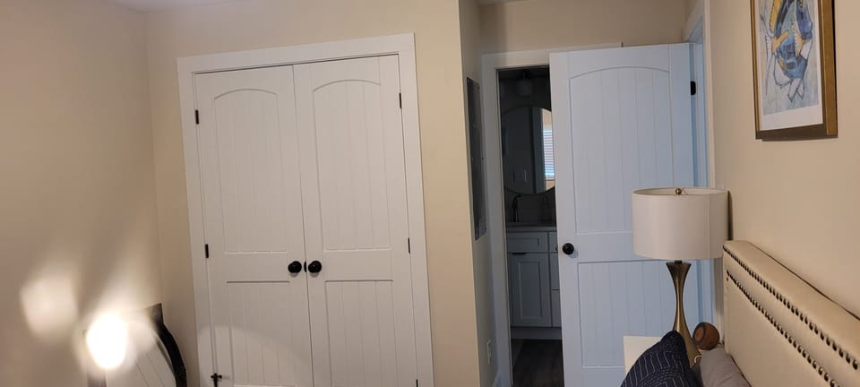 Master has pocket door entrance to bathroom