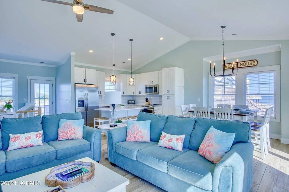 Oceanfront Living Room, Kitchen, and Dining areas