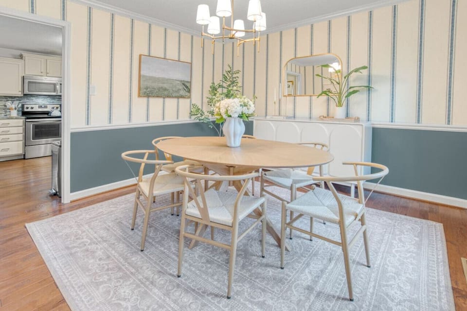 Aesthetic dining area with an oval 6-seater table